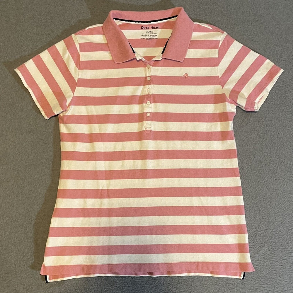 Ladies Duck Head Striped Stretch Polo Shirt Large‎